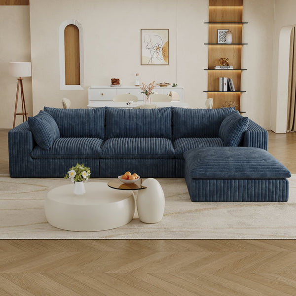 English Elm 118.2" Modular Cloud Sofa Corduroy Upholstered Deep Seat Lounge for Living Room Blue W2824S00153