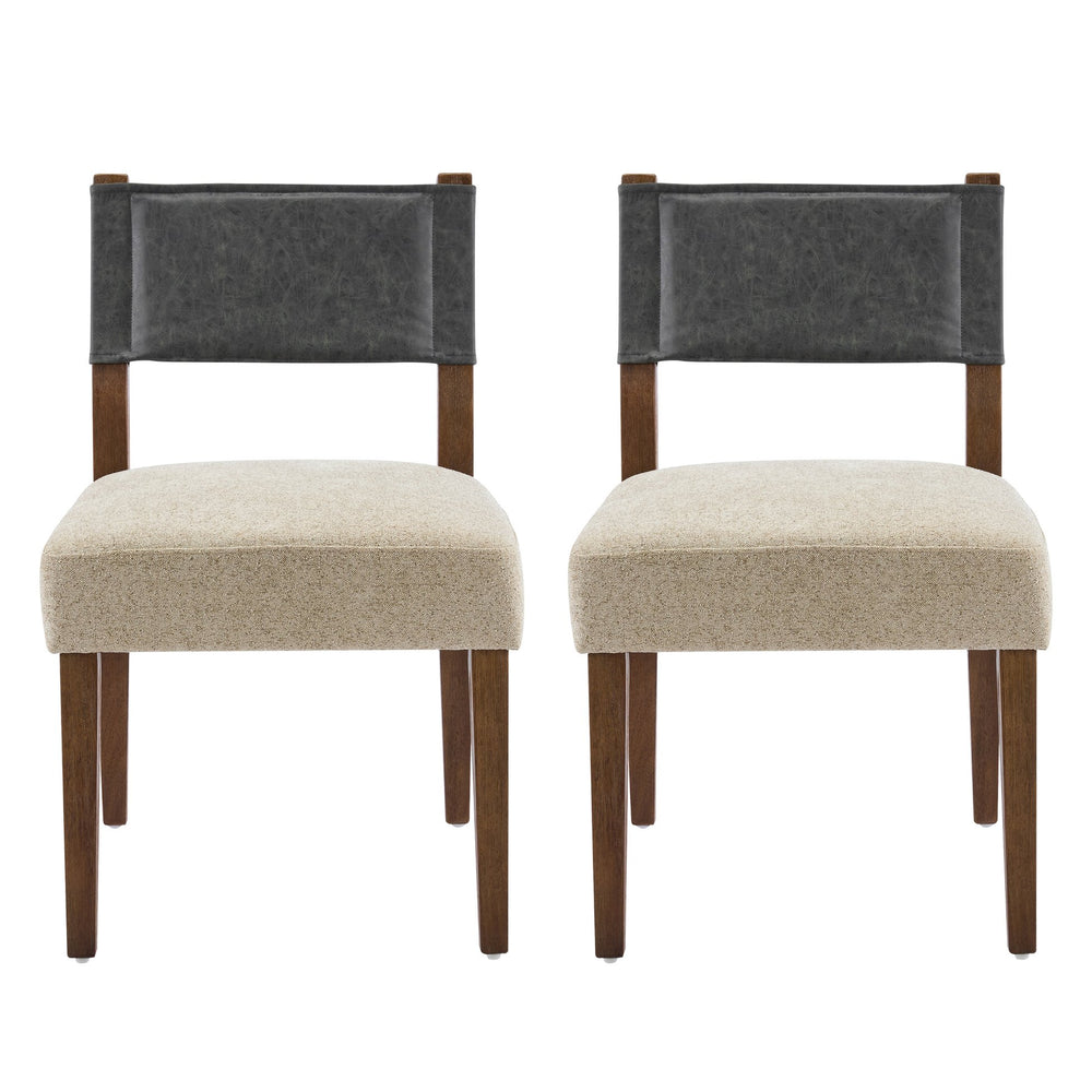 English Elm Mid-century Modern Linen Blend Dining Chairs Rubberwood Legs Sculptural Backrest Set of 2 Dark Gray,Oatmeal,Walnut N768P442393W