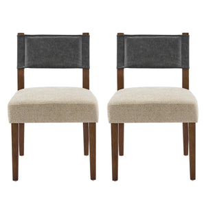 English Elm Mid-century Modern Linen Blend Dining Chairs Rubberwood Legs Sculptural Backrest Set of 2 Dark Gray,Oatmeal,Walnut N768P442393W