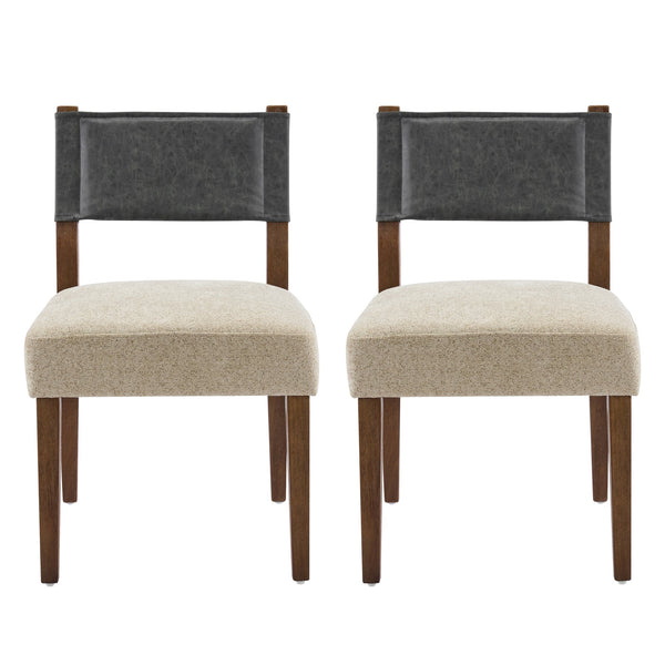 English Elm Mid-century Modern Linen Blend Dining Chairs Rubberwood Legs Sculptural Backrest Set of 2 Dark Gray,Oatmeal,Walnut N768P442393W