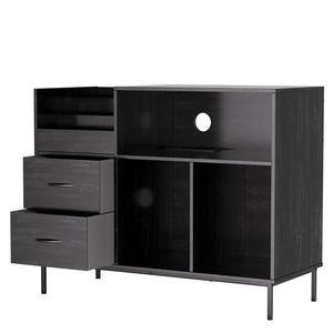English Elm Record Player Stand with Vinyl Storage Mid-century Wood Console for Living Room T2398P438827