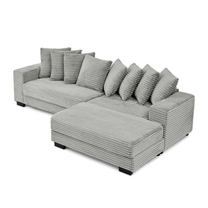 English Elm Corduroy Stylish Modular Sleeper Sectional Sofa – Gray Tufted Design With Versatile Footrests & Easy Assembly W487S00341