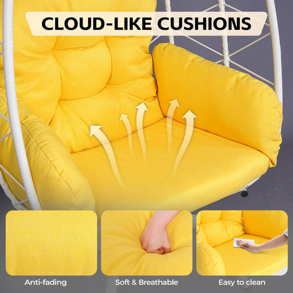 English Elm Oversized Swivel Wicker Egg Chair with Plush Cushions for Patio or Indoor Lounging T5880P500999