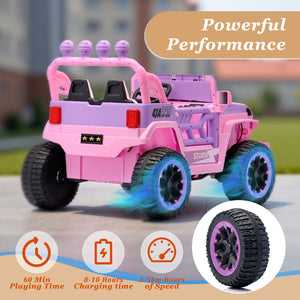 English Elm 24v Two Seat Kids Ride on Car with 4wd Motor Remote Control and Led Lights Pink W509P378207