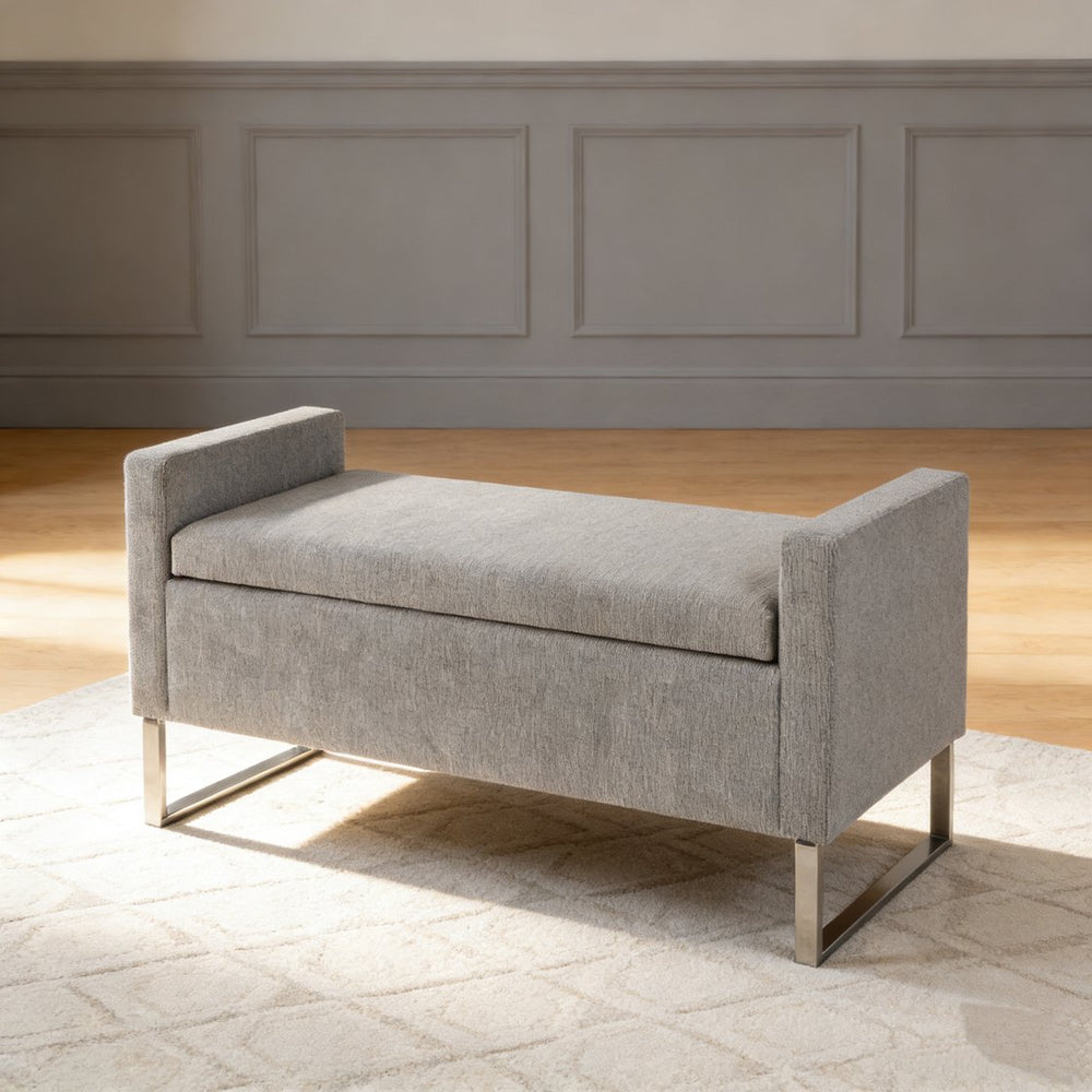 English Elm 47" Upholstered Storage Ottoman Bench with Metal Base for Bedroom or Entryway W5325P427119