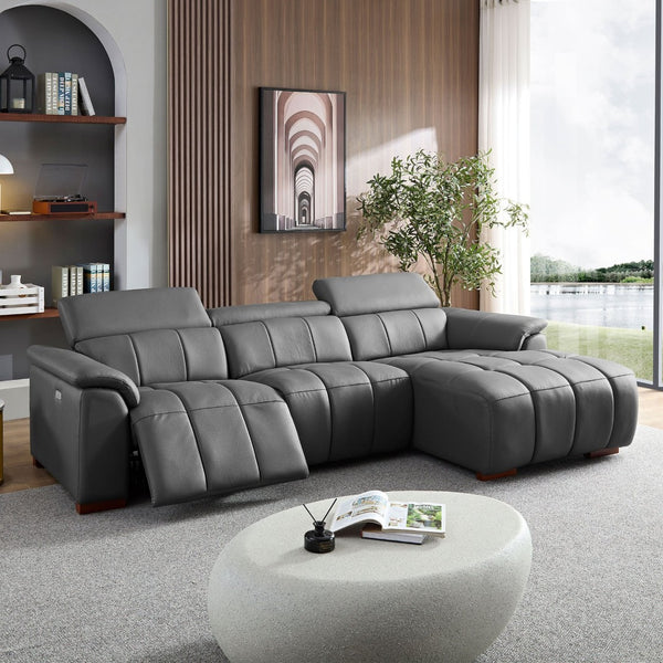 English Elm Wall-Hugger Reclining Sofa - Modern Electric Leather L-Shaped Couch With Usb, Headrest & Footrest W2582S00176-GIGA