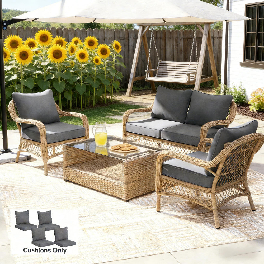 English Elm Seat and Back Cushion Set for Patio Chairs Yarn Dyed Fabric Uv Resistant Beige T3971P443236