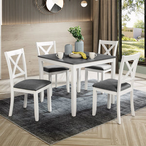 English Elm 5-Piece Modern Dining Set for 4 with Waterproof Wood-Grain Top, X-Back Chairs, Linen Comfort, Stable Frame White+gray W1998S00063