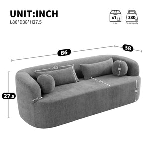 English Elm [new]86" Chenille Cloud Sofa Curved Legless 3-seater with Pocket Springs for Living Room Gray N723P404465E