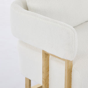 English Elm TS Modern decorative chair with teddy fleece upholstery, ergonomic sponge cushion and gold legs for luxe comfort and style White+Gold W2311P364620