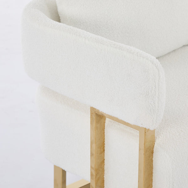 English Elm TS Modern decorative chair with teddy fleece upholstery, ergonomic sponge cushion and gold legs for luxe comfort and style White+Gold W2311P364620