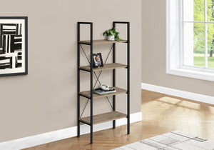 English Elm Bookshelf, 4-Tier Space-Saving Bookcase with Dark Wood-Look Laminate and Black Metal Frame for Home Decor taupe 50 L x 14 W x 4 H B2710P219958