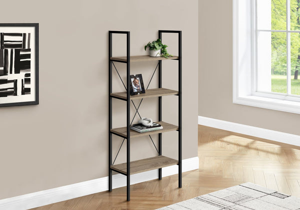 English Elm Bookshelf, 4-Tier Space-Saving Bookcase with Dark Wood-Look Laminate and Black Metal Frame for Home Decor taupe 50 L x 14 W x 4 H B2710P219958