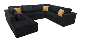 English Elm Full Corduroy Upholstered U-shaped Sectional Sofa with Moveable Ottoman Zero Assembly Black B2748S00061