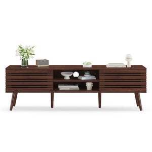 English Elm Mid Century Modern Fluted Wood Media Console with Storage Cabinets for Living Room Walnut T3623P435374