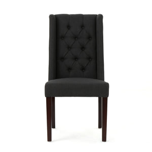 English Elm Dining Chair Set of Two Wingback Button Tufted High Back Birch Leg Upholstered Charcoal 61539.00DCL
