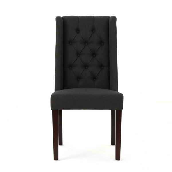 English Elm Dining Chair Set of Two Wingback Button Tufted High Back Birch Leg Upholstered Charcoal 61539.00DCL