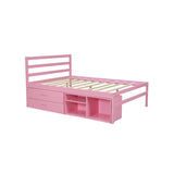 English Elm Full Size Wood Platform Bed With Removable Storage Shelves, Built-In Two Storage Drawers For Added Convenience, Pink