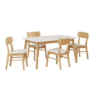 English Elm [video] 5 Piece Mid-century Rubberwood Dining Set with Cushioned Chairs for Modern Homes Light Beige,White+Oak N759S005002K
