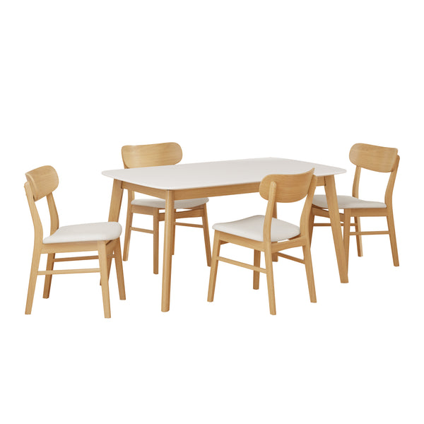 English Elm [video] 5 Piece Mid-century Rubberwood Dining Set with Cushioned Chairs for Modern Homes Light Beige,White+Oak N759S005002K