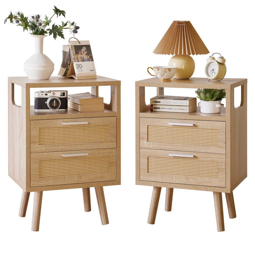 English Elm Set of 2 Fluted Nightstands with Gold Handles Black Modern Bedside Storage Tables W5368P460480