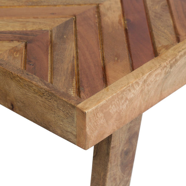 English Elm Wooden Mango Bench Hand Carved Diamond Seat Splayed Legs Farmhouse Entryway Accent N768P412484N