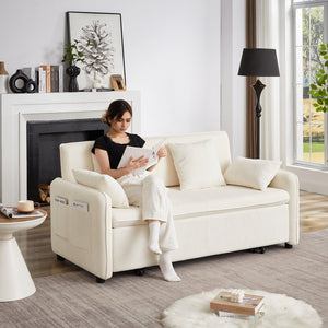 English Elm FX'' 66 Inch Sleeper Sofa Bed 3-in-1 Convertible Pullout Sofa with Plush Corduroy, 4 Pillows, Pockets Beige W1926S00058