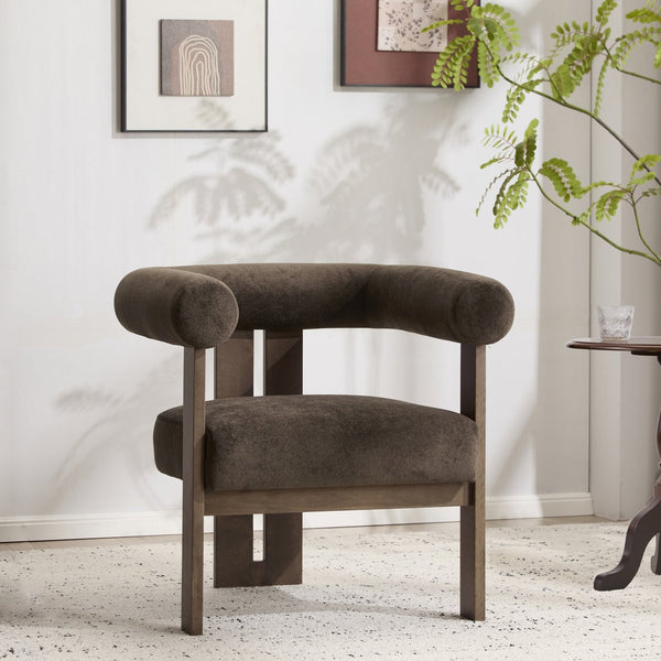 English Elm Christopher Knight Home® - Modern Upholstered Round Arm Accent Chair with Velvet Finish, Elegant Curved Back and Three Legs Design Dark Brown,Walnut 30.5 L x 29 W x 14.5 H N776P216194D