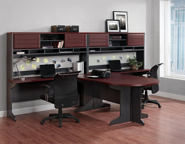 English Elm Pursuit Wall Hutch with Open Cubbies Sliding Doors and Pin Board for Home Office B2733P444605