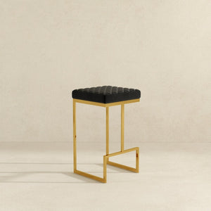 English Elm Joel Mid-century Backless Counter Stool with Tapered Legs and Upholstered Seat B183P231886