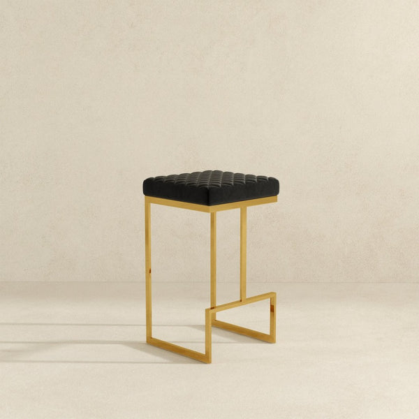 English Elm Joel Mid-century Backless Counter Stool with Tapered Legs and Upholstered Seat B183P231886