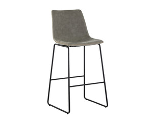 Sunpan CAL Barstool - Stylish Antique Grey Faux Leather with Mid-Century Charm for Home Bar & Dining Nook 104038