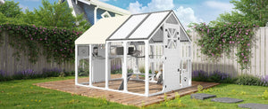 English Elm Large Walk-in Pine Wood Catio Enclosure with Platforms Resting Boxes and Planter Grey,White N704G201618K