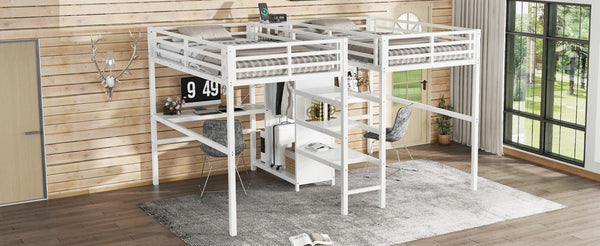 English Elm Twin Metal Loft Bed with Study Desk Wardrobe Shelving and Outlet for Kids Rooms W1580S00373