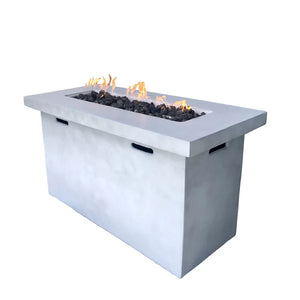 English Elm 25" Fiber Reinforced Concrete Propane Outdoor Fire Pit Table with Hidden Tank Storage and Cover, Stylish Lava Rocks, Push-Button Flame Control, Durable Patio Centerpiece Natural+White B120P205007