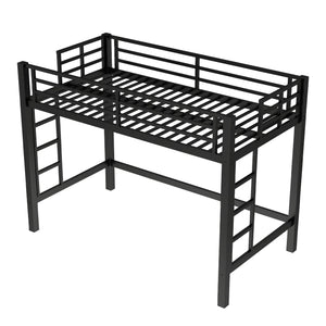 English Elm Twin Metal Loft Bed Twin XL Black - Sturdy Minimalist Bunk with Ladder, Guardrails & Underbed Storage Space W1580P370677