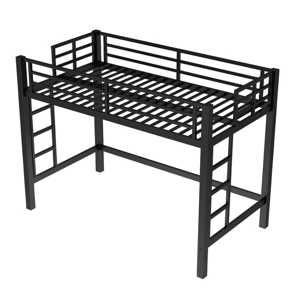 English Elm Twin Metal Loft Bed Twin XL Black - Sturdy Minimalist Bunk with Ladder, Guardrails & Underbed Storage Space W1580P370677