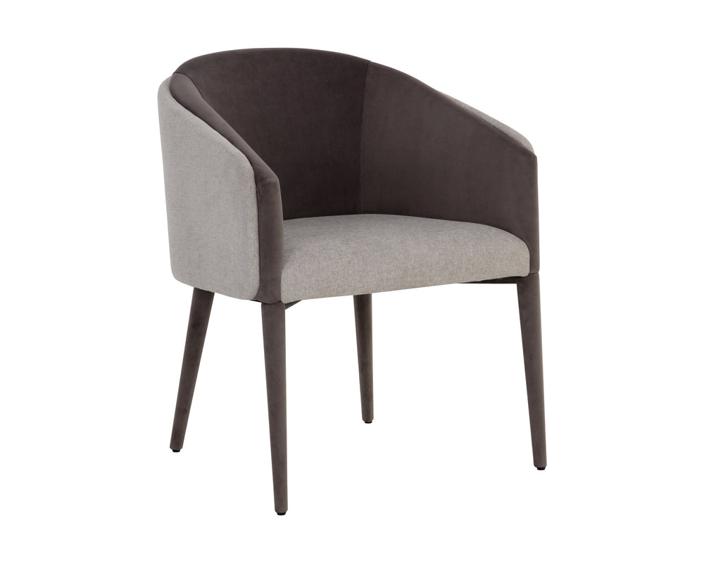 Sunpan Sheva Dining Armchair - Elegant Barrel Back Design In Ernst Sandstone & Meg Ash For Ultimate Comfort Taupe Fabric 111223