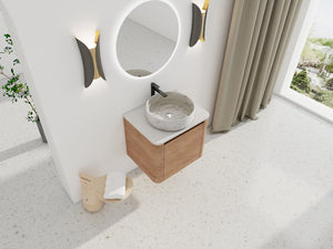 English Elm 24'' Wall-Mounted Bathroom Vanity With Ceramic Vessel Sink, Soft-Close Door & Space-Saving Design W999S00394