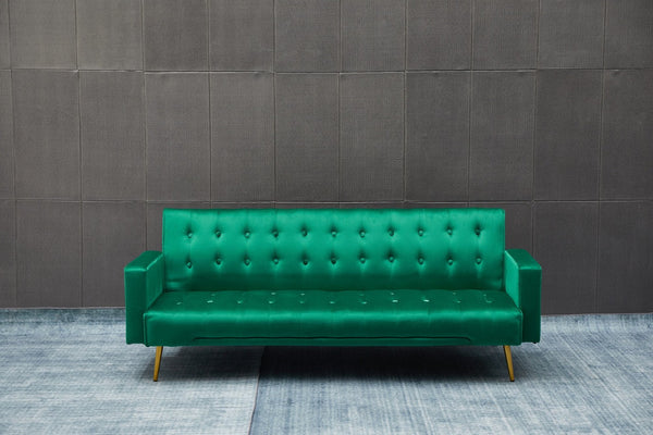 English Elm Sofa Bed Velvet Upholstered Convertible with Gold Metal Legs for Studio Spaces Green B205P246431