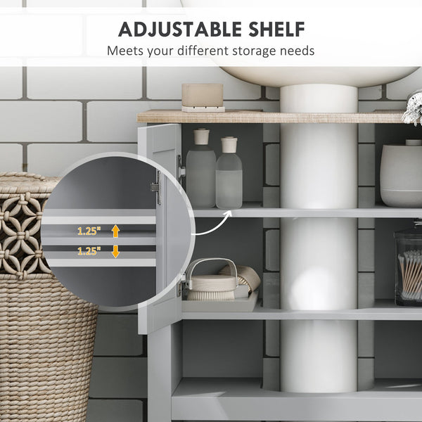 English Elm kleankin Pedestal Sink Storage Cabinet with Adjustable Shelf & Open Bottom, Gray MDF, 88lb Capacity, Space-Saving Design W2225P229558