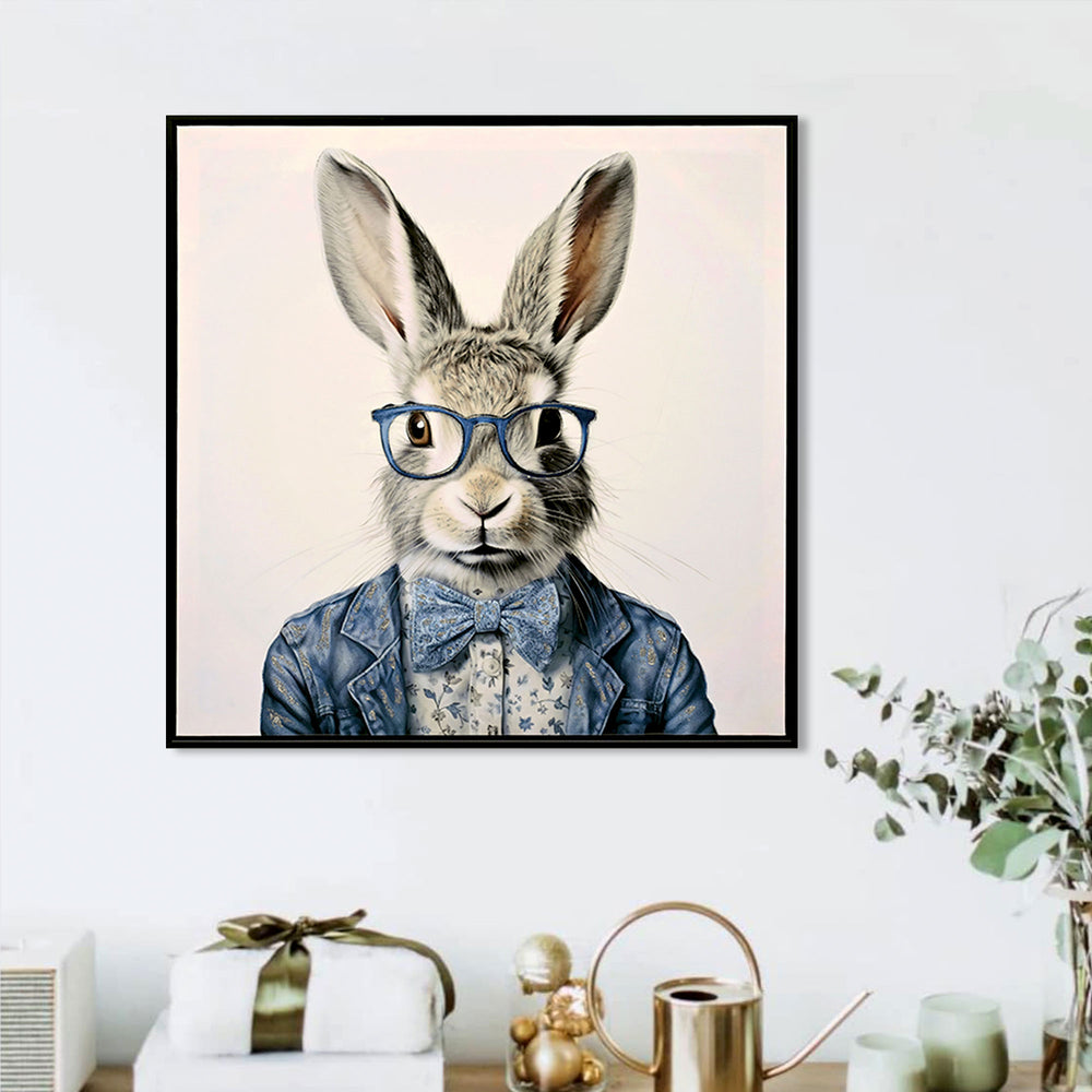 English Elm Gallery Dapper Bunny Canvas Art in Cobalt Blue Suit — Modern Stretched Wall Print for Office Decor W3374P324198