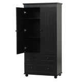 English Elm Tall Storage Cabinet With Three Drawers For Bathroom/Office, Black