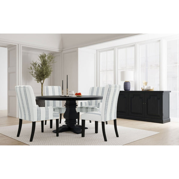 English Elm Draper Striped Polyester Dining Arm Chair with Matte Black Rubberwood Frame Modern B062P441430