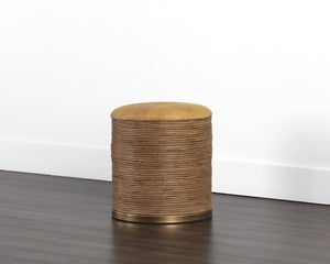 Sunpan Femi Storage Ottoman - Handcrafted Elegance with Natural Cane & Brass Finish, Unique Cowhide Top
