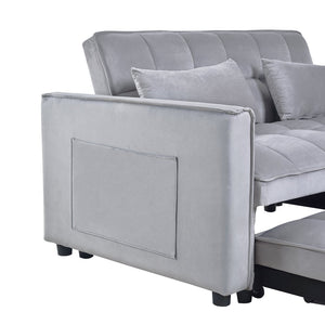 English Elm 3 Convertible Sleeper Sofa Bed Velvet Loveseat Futon with Pull-Out Bed, Adjustable Back, Storage Pockets Cement Grey W2121P179225