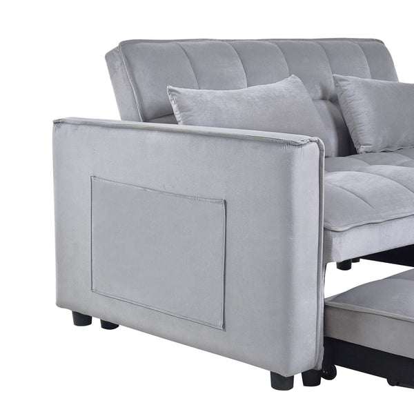 English Elm 3 Convertible Sleeper Sofa Bed Velvet Loveseat Futon with Pull-Out Bed, Adjustable Back, Storage Pockets Cement Grey W2121P179225