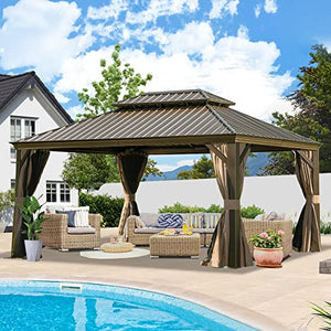 English Elm 12' X 16' Hardtop Gazebo - Durable Aluminum Frame With Double Canopy, Curtains & Netting For Patios W1859S00166