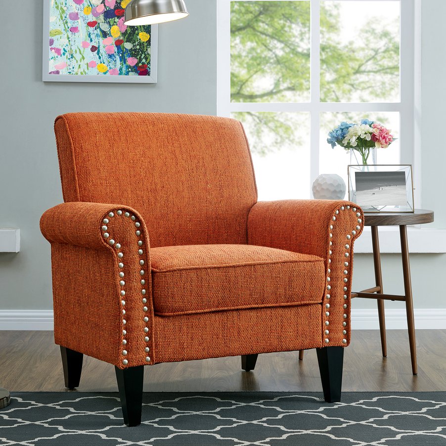 English Elm Barnet Upholstered Accent Chair with Nailhead Trim and Tapered Wood Legs for Living Rooms B127P495067
