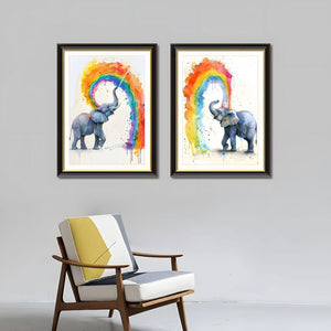 English Elm Set Of 2 Colorful Elephant Prints – Modern Framed Wall Art With Replaceable Canvas For Kids & Living Rooms T3976P383241-GIGA